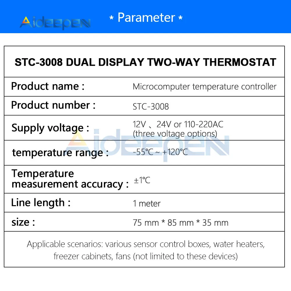 STC-3008, двойной цифровой регулятор температуры, два релейных выхода, термостат с датчиком, DC12V, 24 В, AC110-220V, домашний холодильник, прохладное тепло