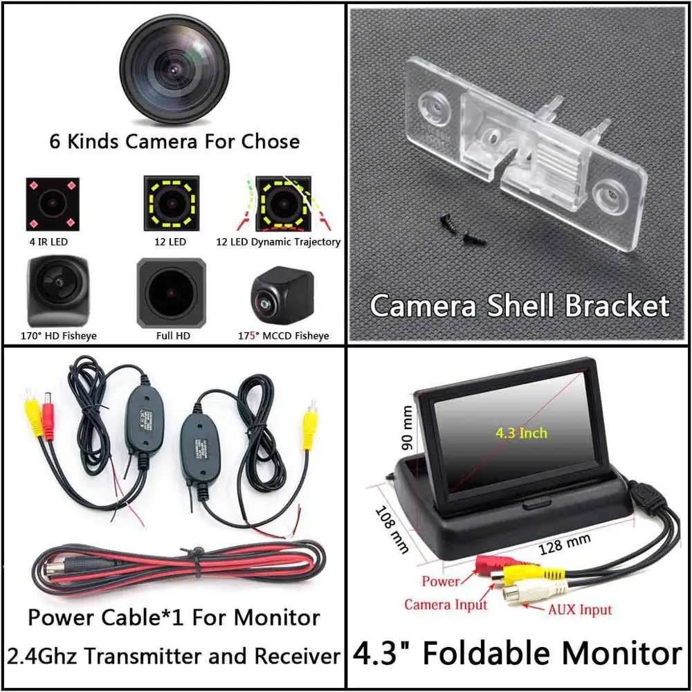 C Wireless 4.3 Fold 175 градусов рыбий глаз MCCD камера заднего вида для VW Volkswagen Tiguan Passat B5 Sharan Polo Jetta Touareg Porsche Cayenne Skoda - Название цвета: C Wireless 4.3 Fold