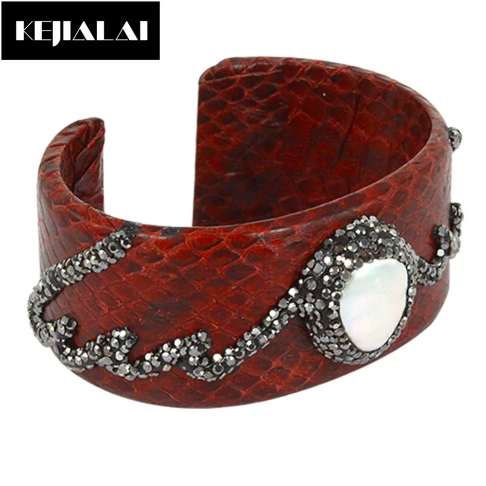 Высокое качество змеиной кожи питона браслеты и для женщин мужчин пресноводный