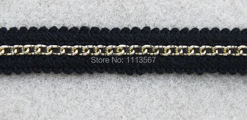 20 ярдов Черная Плетеная отделка Золотая цепочка для свадебного платья
