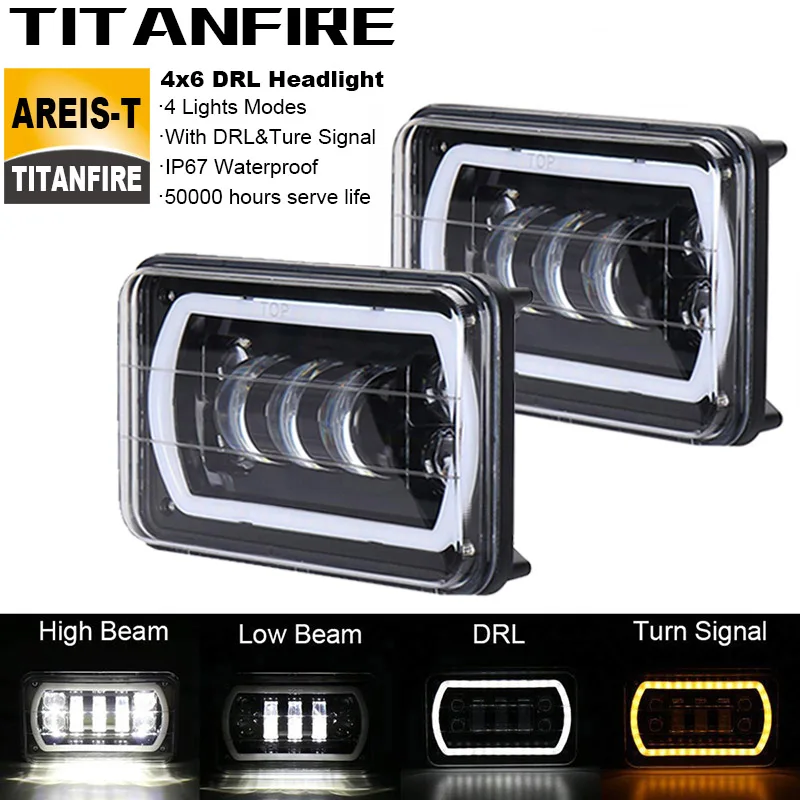 2PCS DRL TF30 4x6 Автомобильный светодиодный головной светильник квадратный светильник Белый Halo DRL герметичный Высокий/Низкий Луч замена сигнала поворота для Ford - Цвет: 2PCS DRL