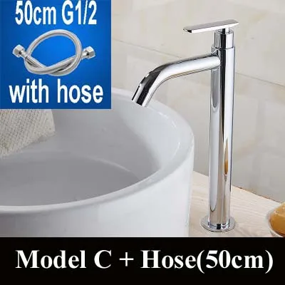 C with hose Один холодной воды 31 см высокий водопад ванной кран хром или матовый отделка - Цвет: C with hose