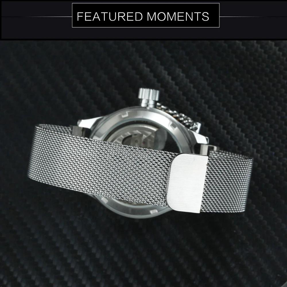 

FORSINING Automatic Watches for Men Brand Luxury Skeleton Mechanicl Watch Transparent Case Full Steel Strap Magnet Strap Clock