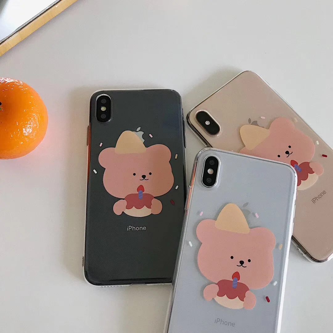 INS Korea lovely cake coffee bear phone case For iphone Xs MAX XR X 6 6s 7 8 plus animal couple clear soft TPU back Cover Capa |