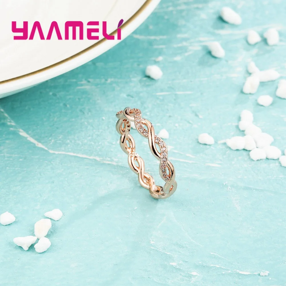 Высокое качество, новое витое кольцо бесконечности для женщин и мужчин, свадебное обручальное кольцо, 925 Розовое золото, кубический циркон, подарок, ювелирное изделие, горячее предложение, очаровательное кольцо