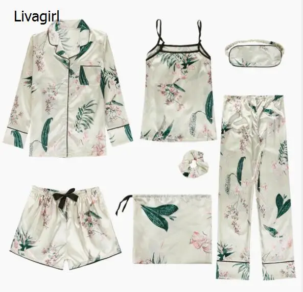 Пижамный комплект женский из 7 предметов пикантный пижамный искусственного