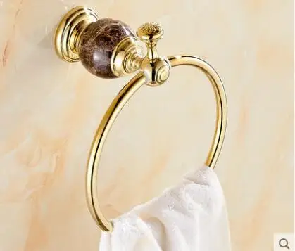 towel ring Набор аксессуаров для ванной из латуни и нефрита, держатель для бумаги, держатель для полотенец, мыльница, вешалка для полотенец, кольцо для полотенец, крючок, Золотой набор аксессуаров для ванной - Цвет: towel ring