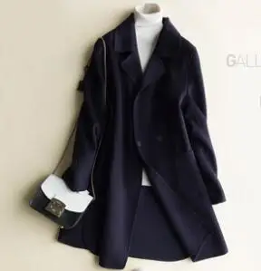 Тёмно-синий Осенняя и зимняя женская куртка, ручная работа, cashmere100% шерстяное пальто из кашемира, Женское пальто, элегантное розовое пальто casaco feminino - Цвет: Тёмно-синий