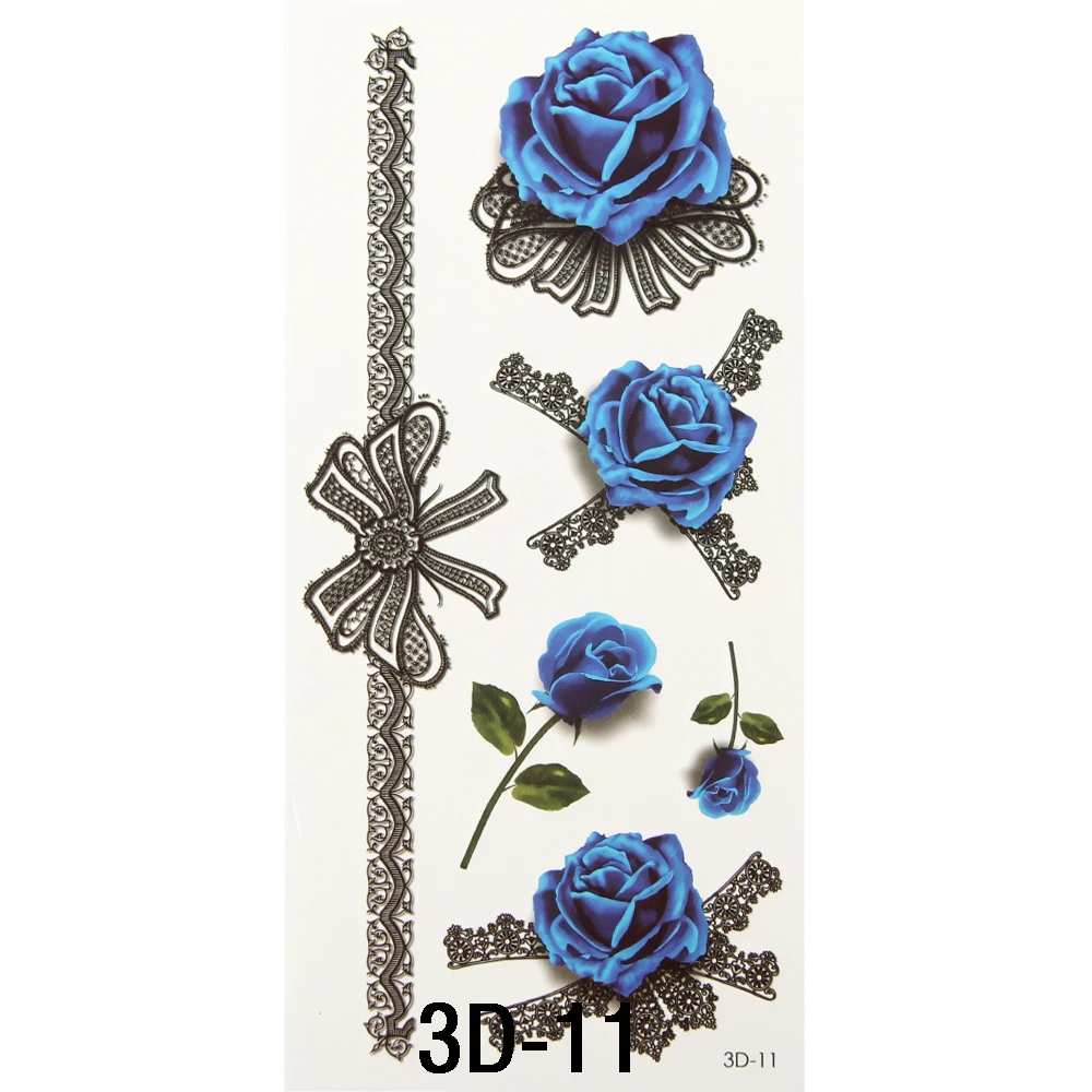 

10 Sheet Body Art Waterproof Temporary Tattoos For Women Sexy Blue Lace Rose Design Flash Arm Sleeve Tattoo Sticker