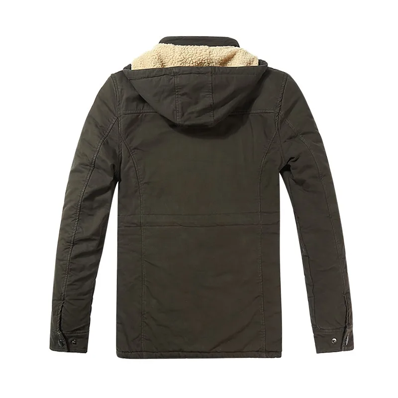 

Loldeal Men's Washed Cotton Parka Jacket tooling wash long jacket Lamb cashmere thickening coatwa shed casual Hooded coat