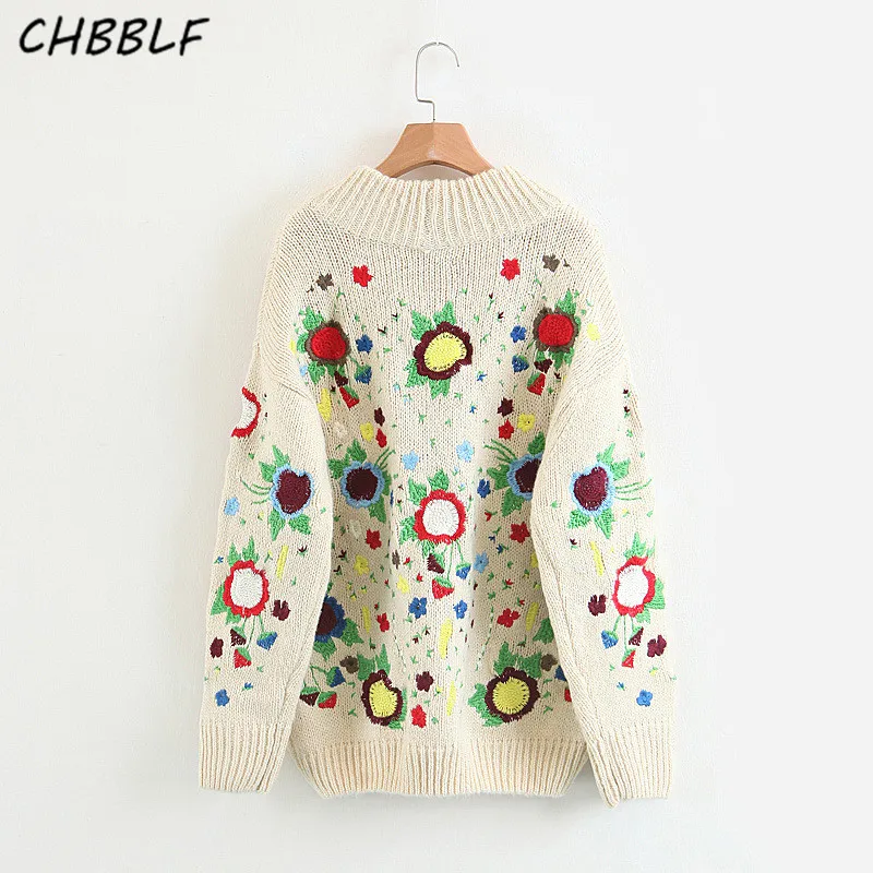 CHBBLF новый зимний Европейский тяжелый свитер с Вышивкой Модные цветные женские