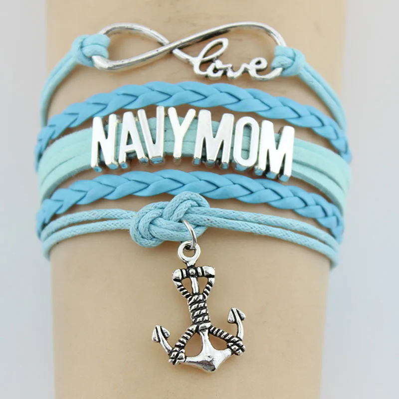 Браслет Infinity Love Navy Mom кожаный плетеный браслет ручной работы с якорем на заказ для