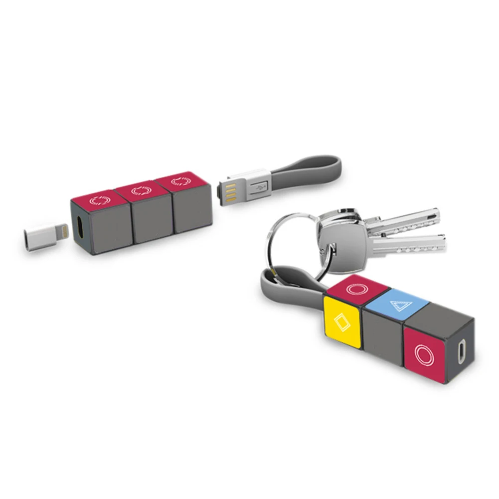 3 в 1 кабель для зарядки данных Cube Keyring Lighting Micro USB адаптер iPhone iPad Android Type C брелок
