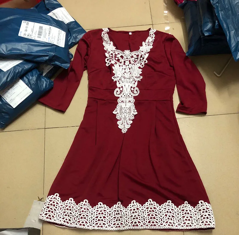 Модное вязаное кружевное платье для женщин с высокой талией Миди 1/2 короткими