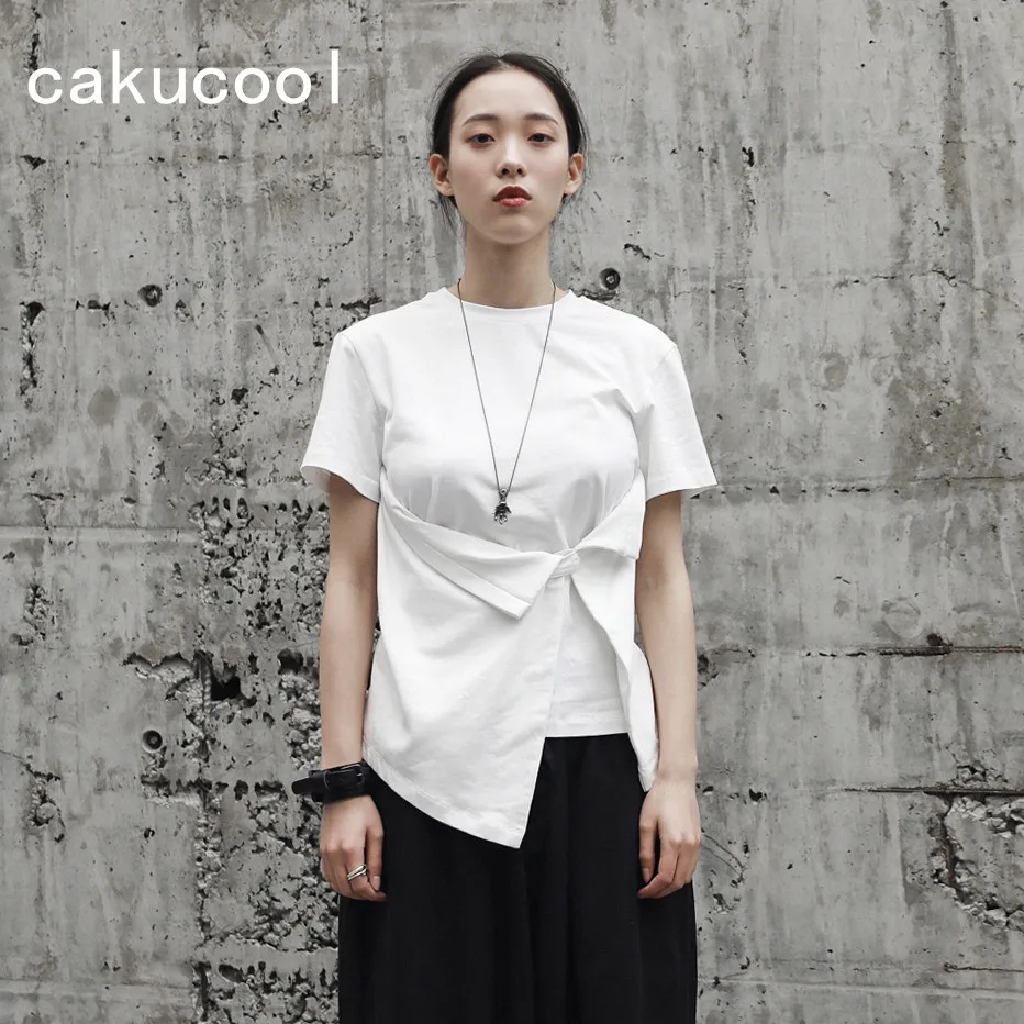 Женские летние топы Cakucool однотонные белые Асимметричные дизайнерские футболки с