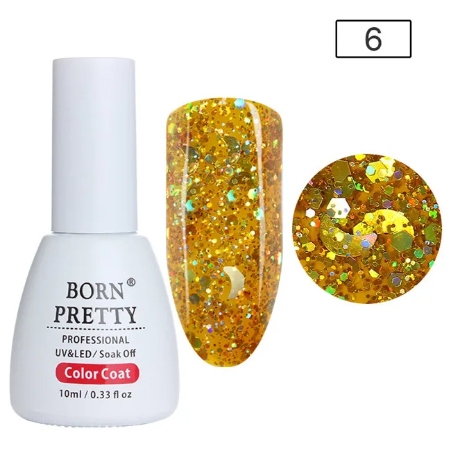 BORN PRETTY 10 мл голографический Блестящий Гель-лак для ногтей Bling Star блеск замачиваемый УФ-гель маникюрный лак Гель-лак для ногтей - Цвет: Color 6