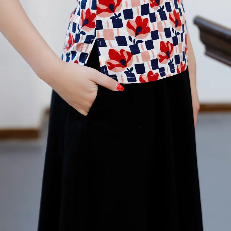 Летняя женская рубашка винтажная в китайском стиле с коротким рукавом на кнопках