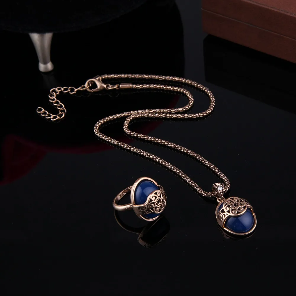 Luxury Gold Color Blue Imitation Gem Dubai Bridal Jewelry Set For Bride Necklace Earring Wedding Party Women Sets | Украшения и