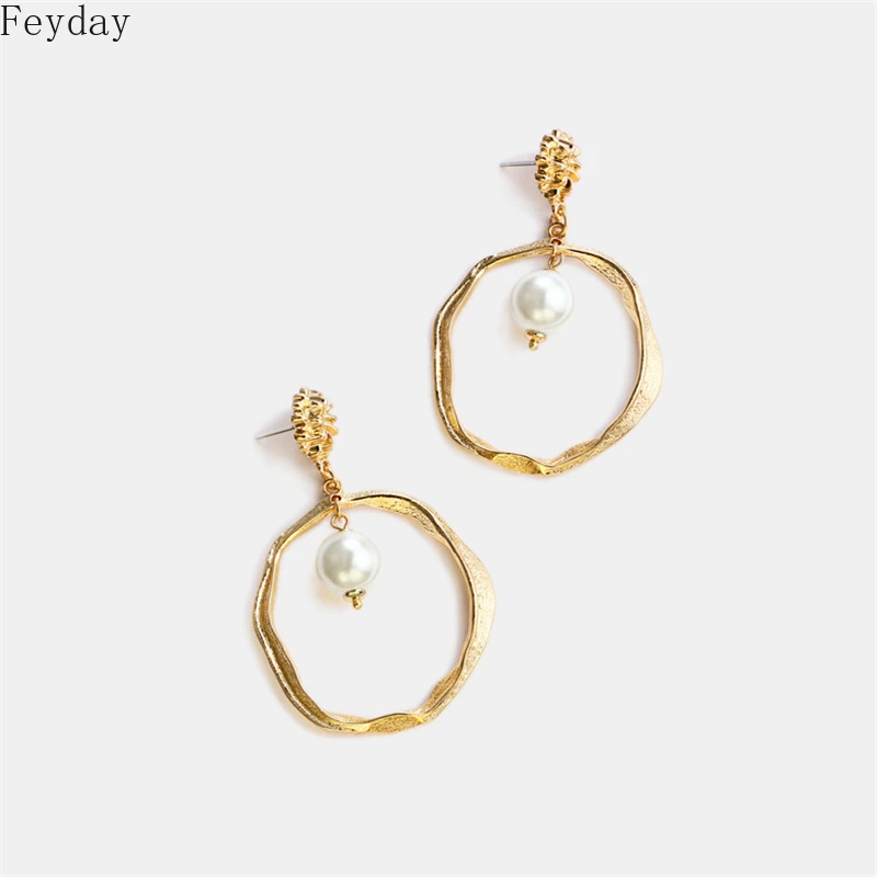 Круглые полые висячие серьги в Корейском стиле модные эффектные золотые с