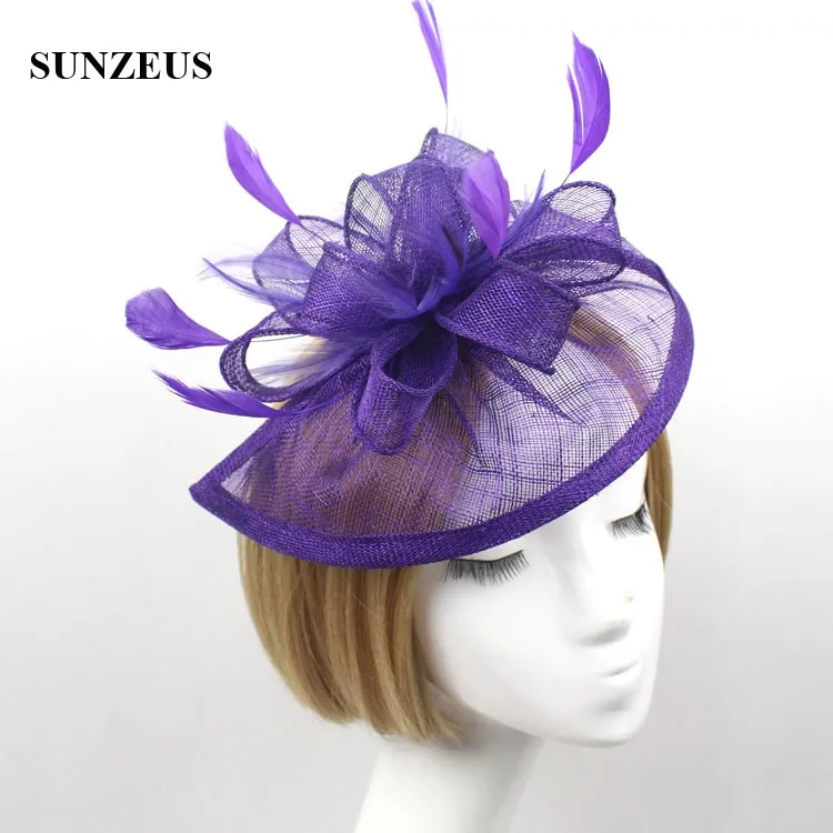 purple Европейские шляпы для Хэллоуина для вечерние льняные перья Свадебная шляпа Свадебные аксессуары SQN032 - Цвет: purple