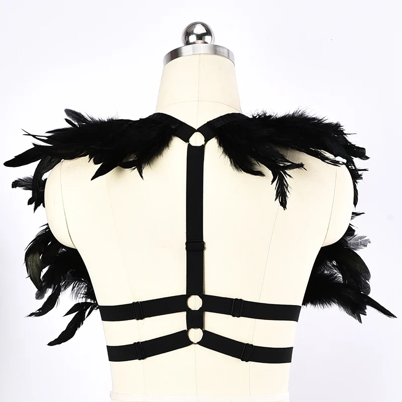 Женский ремень-портупея с перьями черный сексуальный топ-клетка бюстгальтер