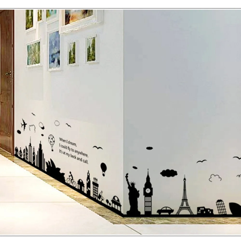 Hot Sale Eiffel Tower Sydney Greek City Building Baseboard Sticker Wall for House Decoration Living Room Mural Art | Дом и сад