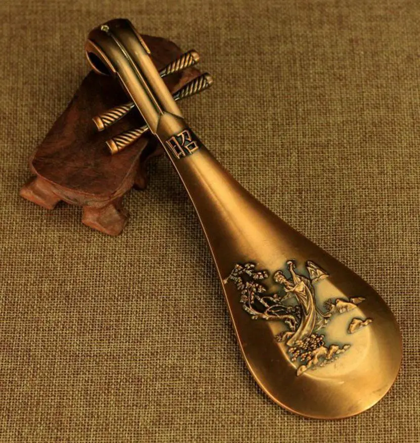 Тибетский буддизм ручной работы Медь lute Guqin линия Каору курильница для благовоний
