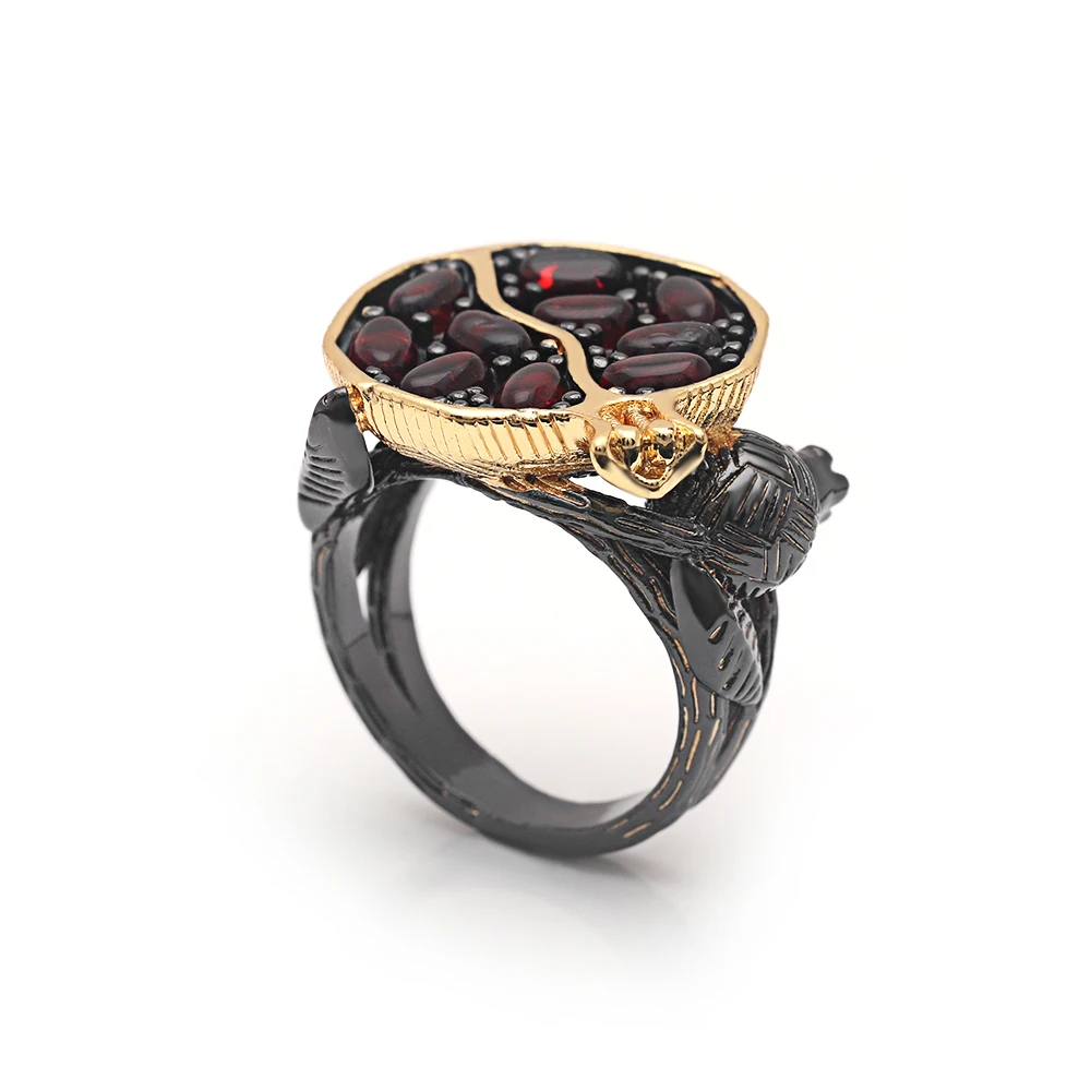 Hainon винтажное круглое кольцо золотого цвета с натуральным красным гранатом