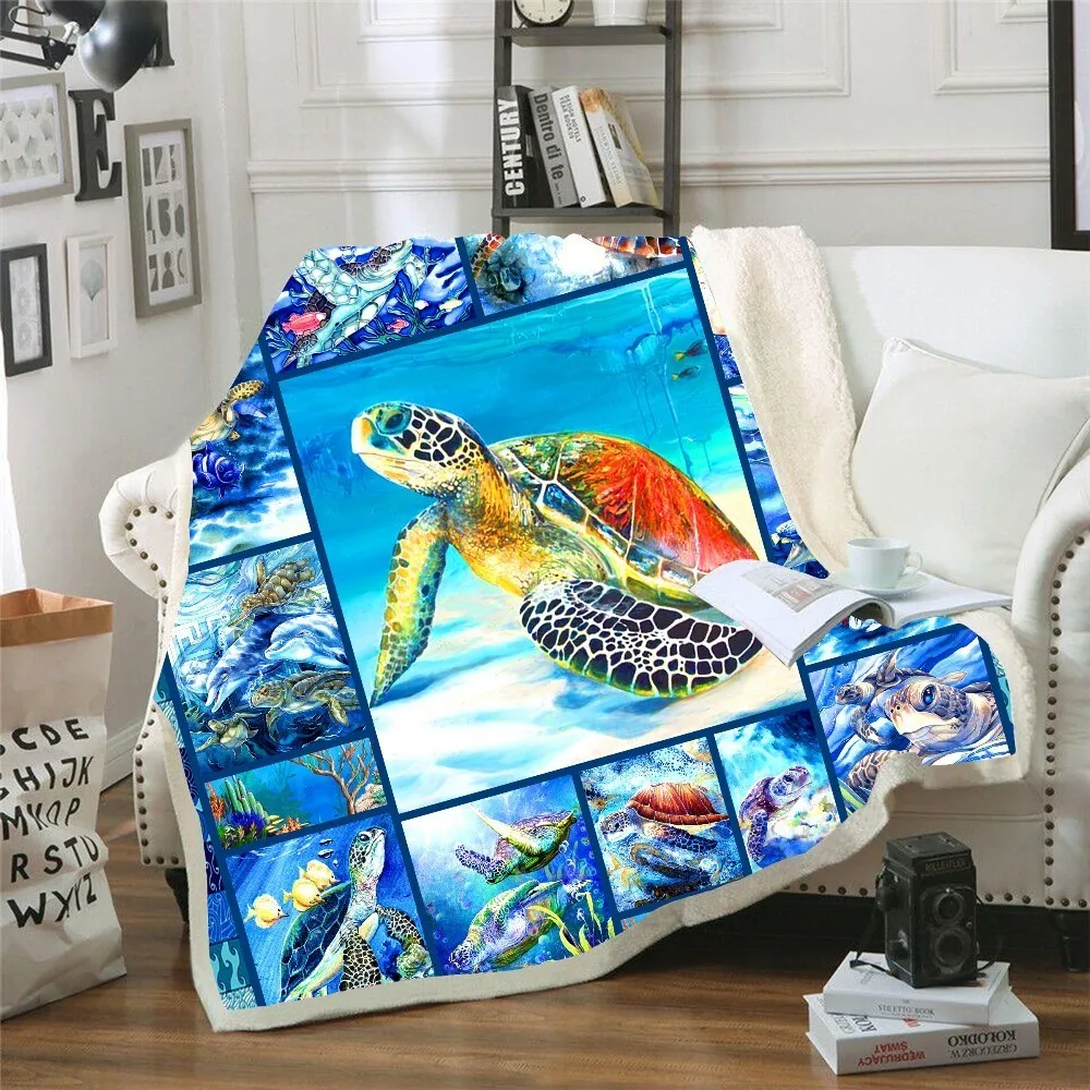 Диванная подушка коврик для йоги одеяло пикника толстое Двухслойное плюшевое с 3D принтом морской черепахи