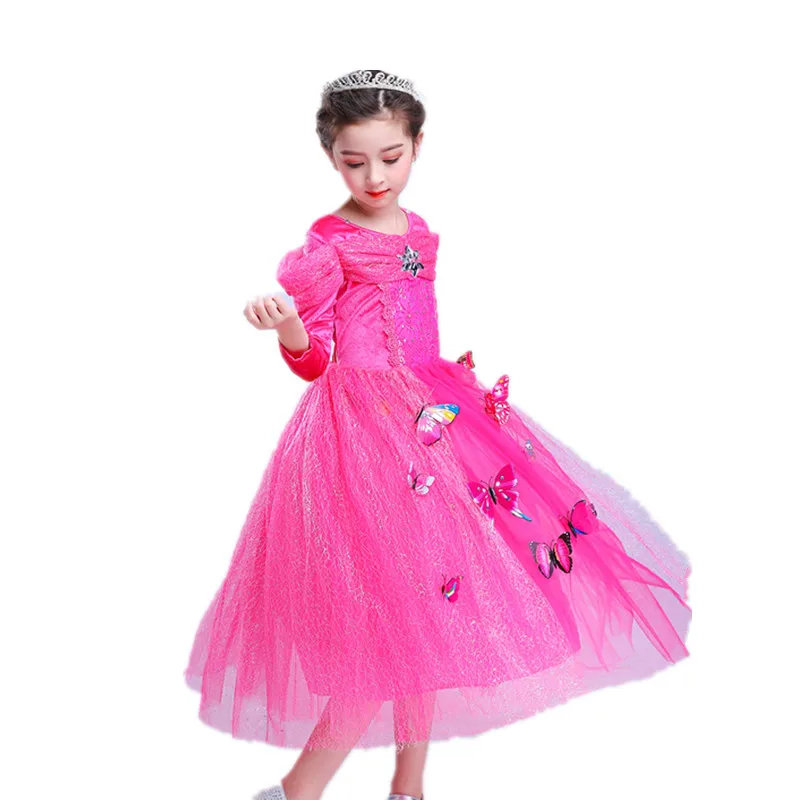 Girl Pink Ball Gown Long Sleeve Dress Princess Sleeping Beauty Aurora Cosplay Costume Children Carnival Clothes Party | Детская одежда