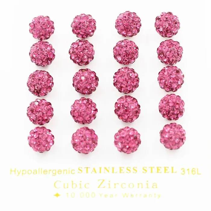 LUXUSTEEL 10 пар в наборе диско-шар в форме 6 мм бусины серьги-гвоздики белый/красный/синий/черный/розовый красный/серый/смешанный/пистолет черные серьги