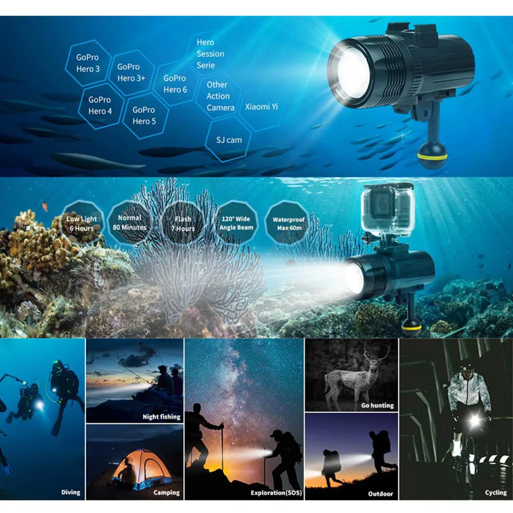 OMESHIN 1000LM Водонепроницаемый Подводный фонарь для дайвинга фонарик Открытый Светодиодный свет видео для DJI Osmo Action 4 k Sjcam camera C0527#2