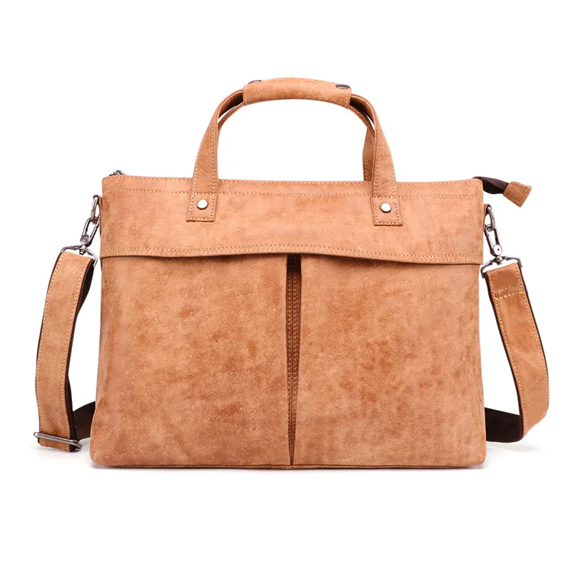 

Nesitu Vintage Black Brown Genuine Leather 14'' Laptop Office Men Briefcase Portfolio Business Shoulder Messenger bag M6436