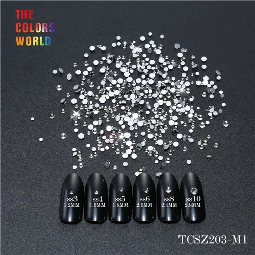 TCSZ203-M1 1 Bag TCST-005, 1440 шт, смешанный размер, Кристальные AB блестящие 3D Стразы для ногтей, не горячая фиксация, плоский с оборота стеклянный камень, сделай сам, серебряные украшения для дизайна ногтей - Цвет: TCSZ203-M1 1 Bag