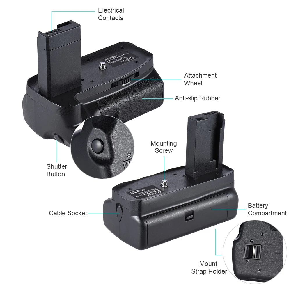 Andoer Vertical Battery Grip Compatible with LP-E10 for Canon EOS 1100D 1300D / Rebel T3 T5 T6 kiss X50 X70 DSLR C | Электроника