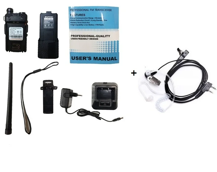 add earpiece 8W High Power Baofeng UV-5R Walkie Talkie Amateur Radio Scanner VHF UHF CB Radio Comunicador USB Woki Toki 3800mAh UV5R Hunting - Цвет: add earpiece