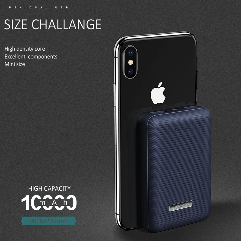 USAMS мини банк питания 10000 mah свет двойной USB ультра тонкий портативный внешний