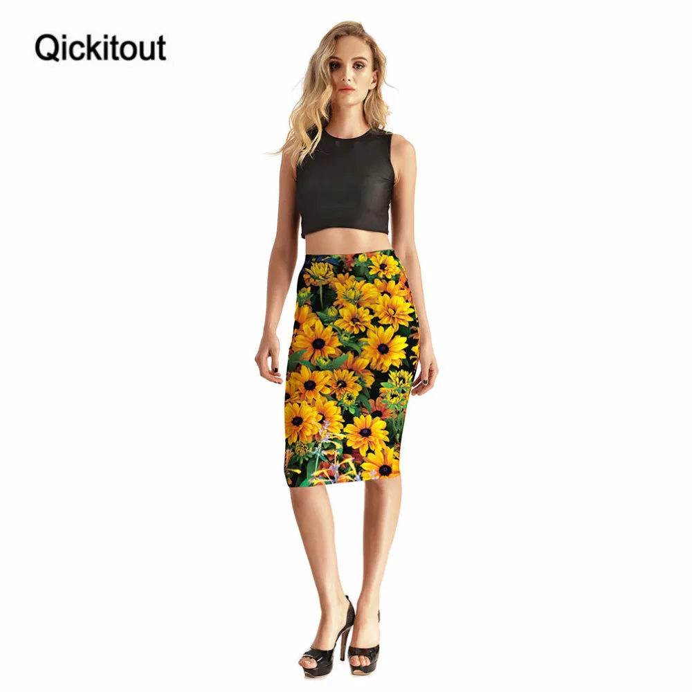 Женские юбки с высокой талией Qickitout модные сексуальные 3D принтом подсолнуха