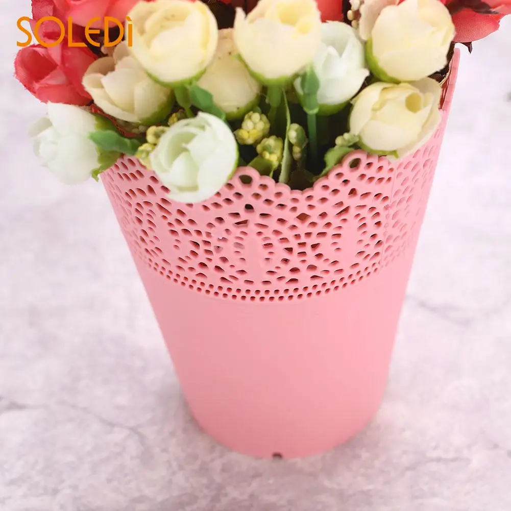 SOLEDI Flower Pots Vase Plastic Contemporary Lace Pink/White/Blue/Purple Desk Tidy Holder Storage Home Decoration | Дом и сад