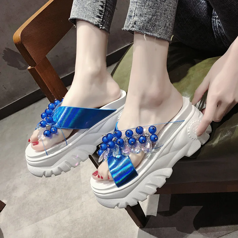 Бисер стразы губчатый торт с тапочками женская обувь 2019 Нескользящие сандалии на