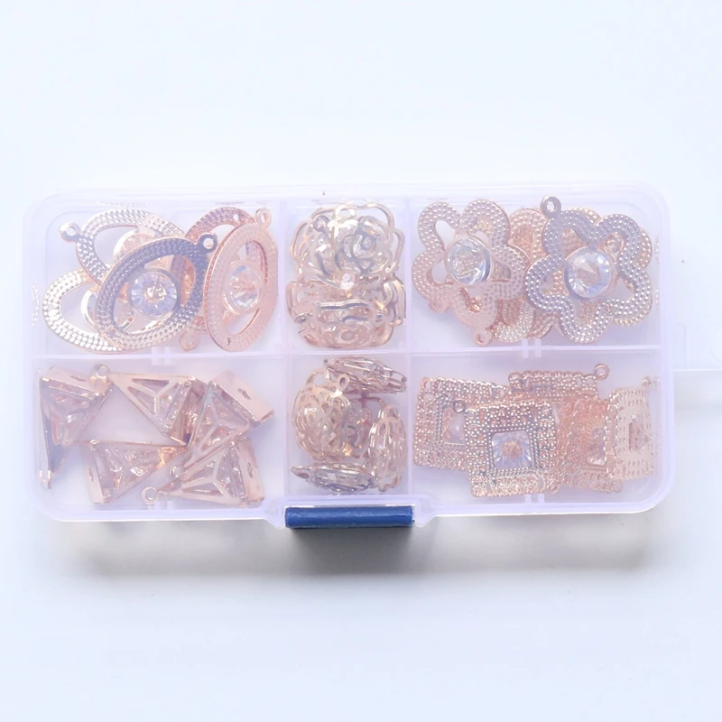 30Pcs/Set Mix Geometry Shape KC Gold Color Alloy Glass Crystal Rhinestone Inner Jewellery Pendants Jewelry Charms | Украшения и