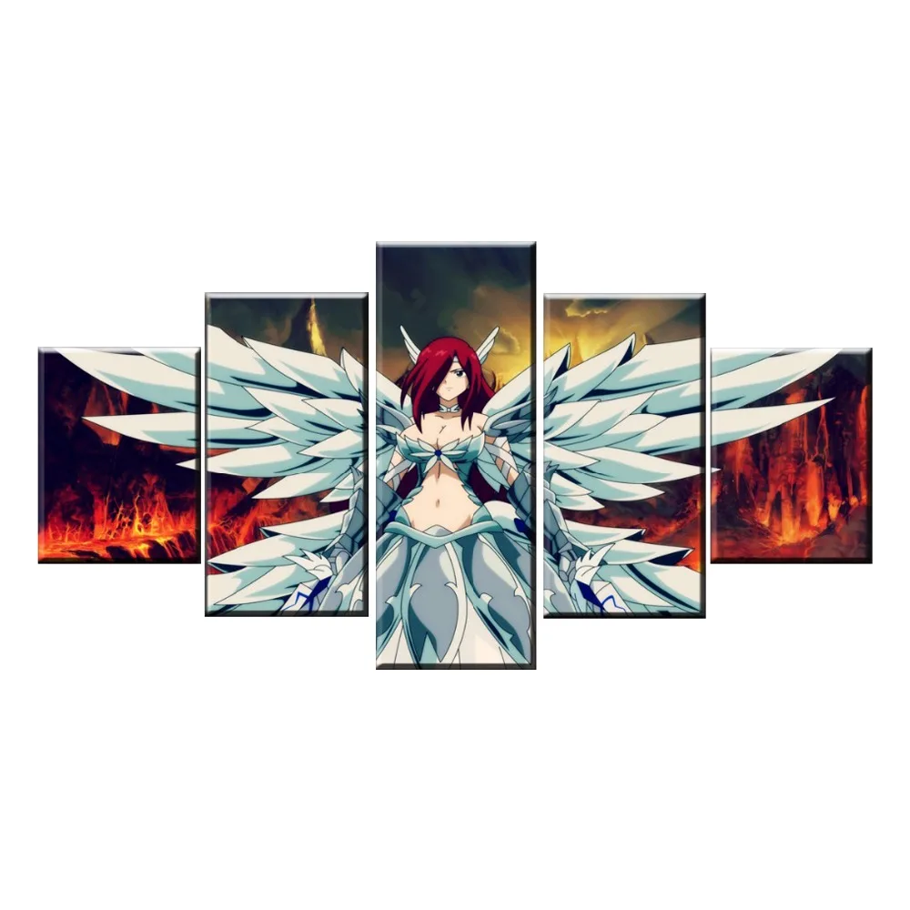 

5 Pieces Erza Scarlet Animation Fairy Tail Poster Wall Art Modular Picture Canvas Print Painting Home Decor Wall Framework