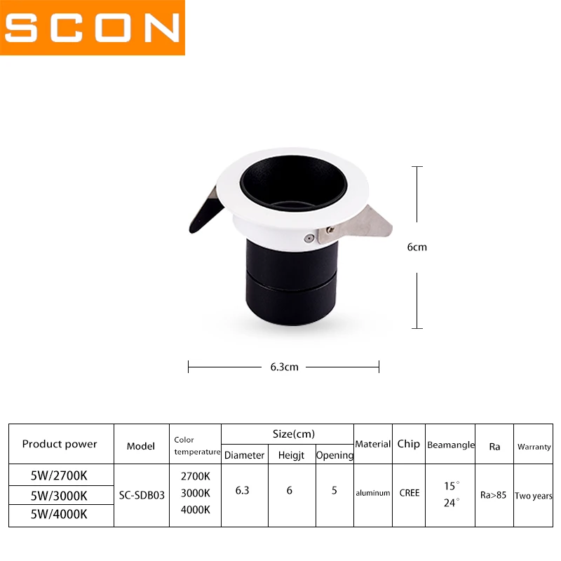 SCON led Spot light 400lm dimmable 110 V 220 светодиодный мини прожектор потолочный 4000 k натуральный