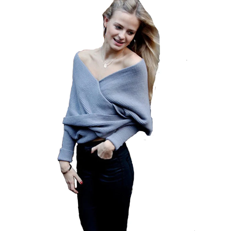 Women Fashion Sexy Off Shoulder Cross Twist Knit Sweater Loose Batwing Long Sleeve Jumper Knitted Pullover Tops MT2097 | Женская одежда