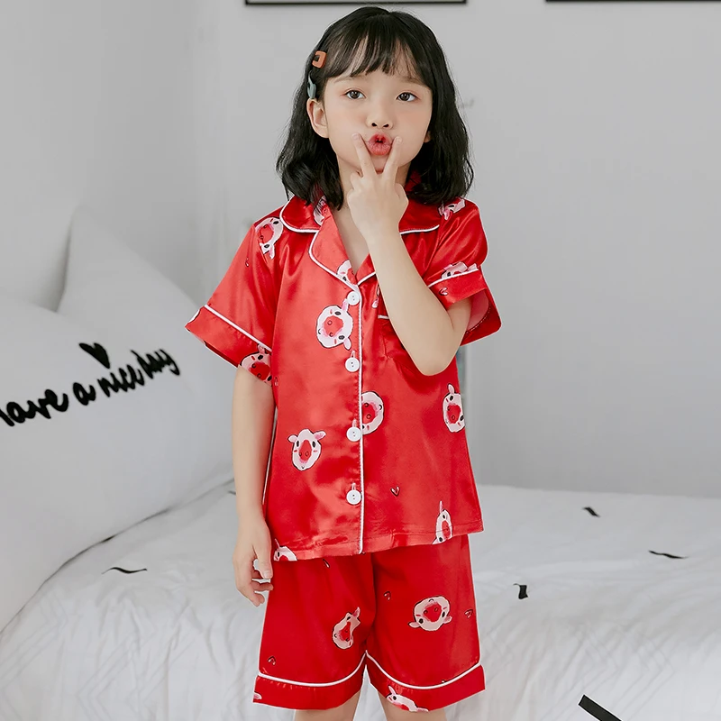 Детский подарок на день 2019 детский пижамный комплект Летняя шелковая одежда для