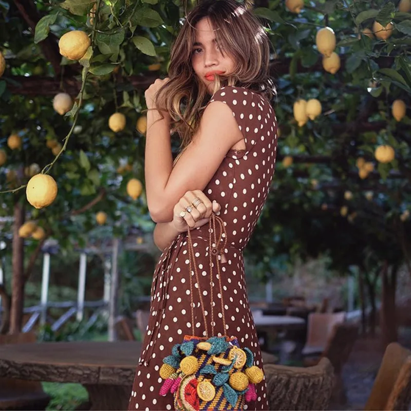 Boho в горошек с длинными пляжное платье Для женщин летние каникулы сарафан