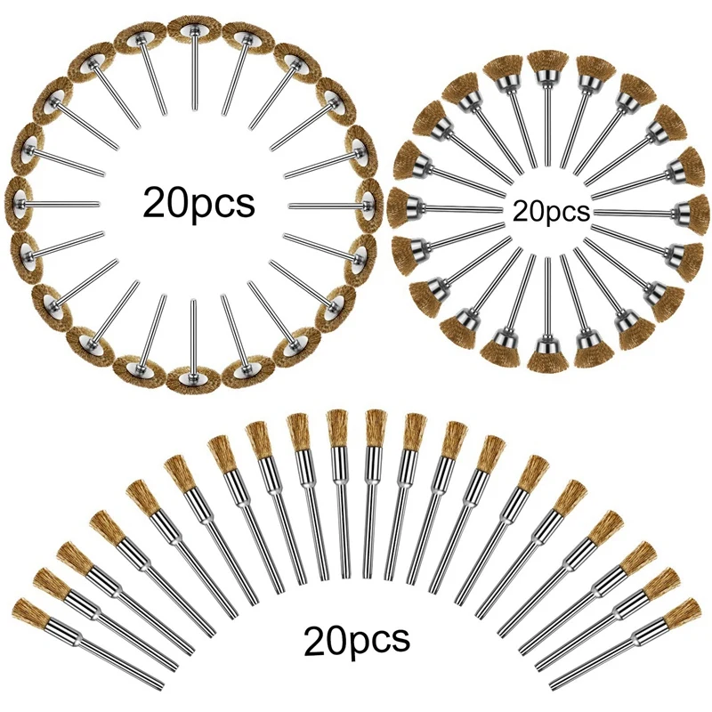 60Pcs Mini Wire Brush Wheel Cup Steel Set Shank For Power Dremel Rotary Tools Polishing Buf | Инструменты