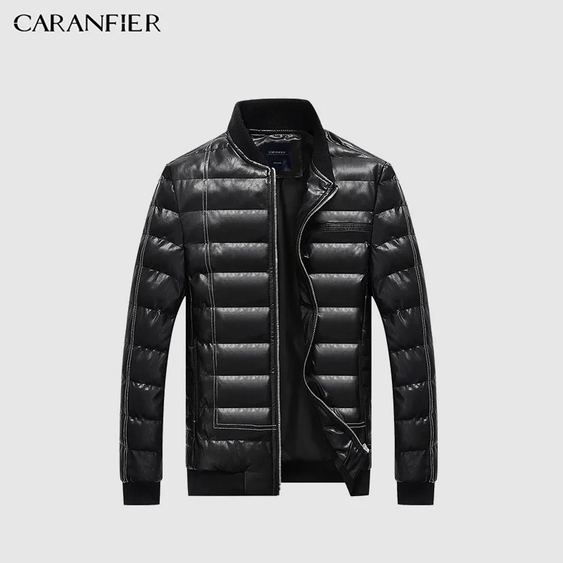 CARANFIER, новинка, Мужская парка, зимняя, толстый воротник, куртка, умный, Повседневный, хлопок, пальто, английский стиль, дышащая, теплая, мужская куртка - Цвет: Черный