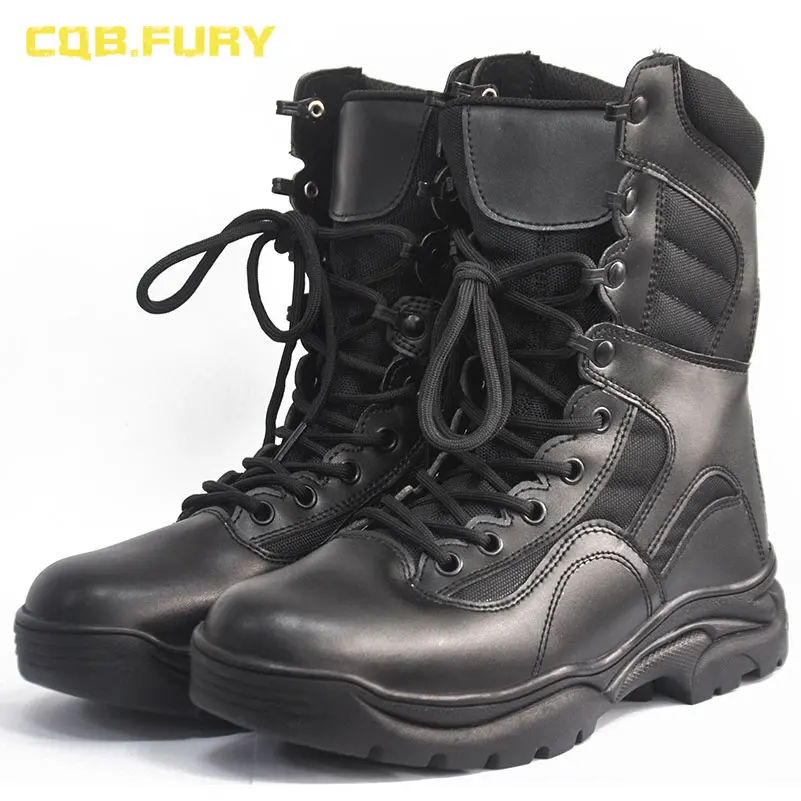 Тактические мужские ботинки CQB.FURY черные до лодыжки армейские однотонная кожаная