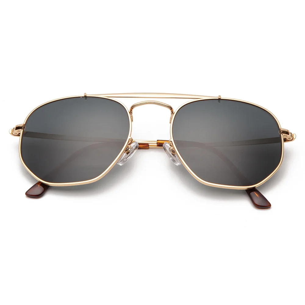 gold black Bolo. ban 3648, шестиугольные солнцезащитные очки для женщин и мужчин, 54 мм, стеклянные линзы, зеркальные черные круглые солнцезащитные очки, oculos de sol Gafas UV400 - Цвет линз: gold black